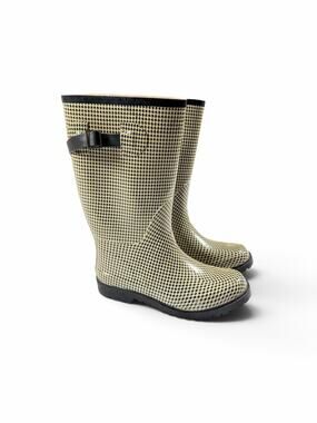 Sam & Libby Vintage Tall Rain Boots Houndstooth Black Cream Buckle Size 7